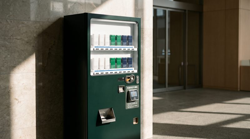 オフィスビルのエントランスに設置されたたばこ自動販売機